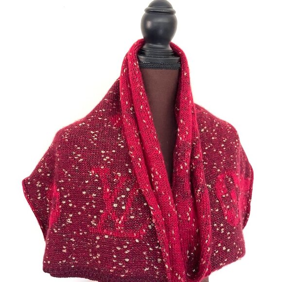 New Louis Vuitton Wool Wrap Medallion Logomania Red Burgundy Reversible Scarf - Picture 4 of 12